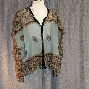 Soft Soroundings green Brown paisley top
